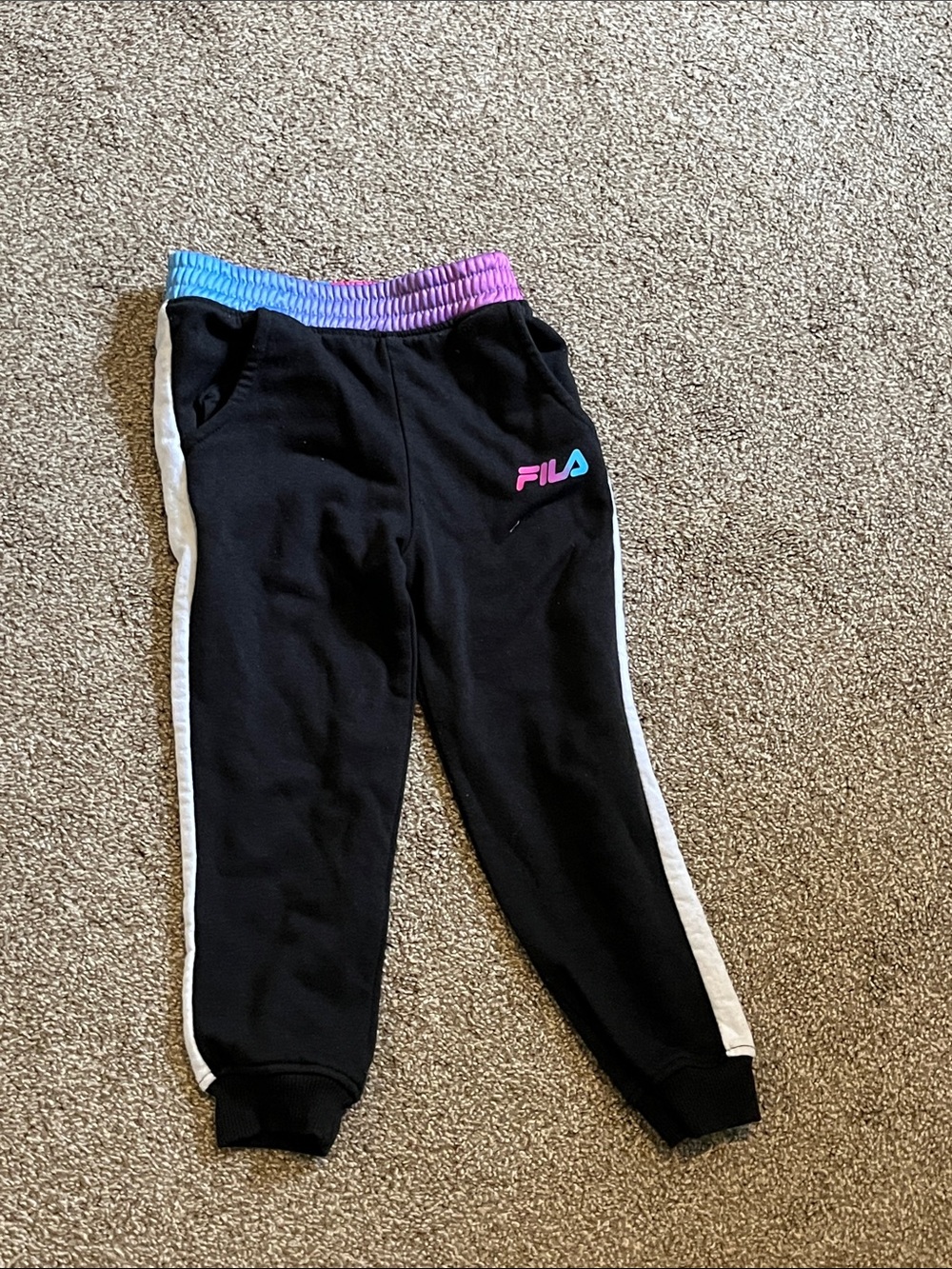 Fila Kids Black Joggers with Rainbow Elastic Waistband